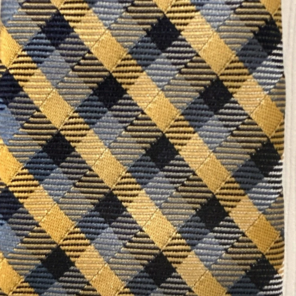 JHane Barnes Blue Yellow Woven Silk Plaid Tie Classic Preppy Colorful